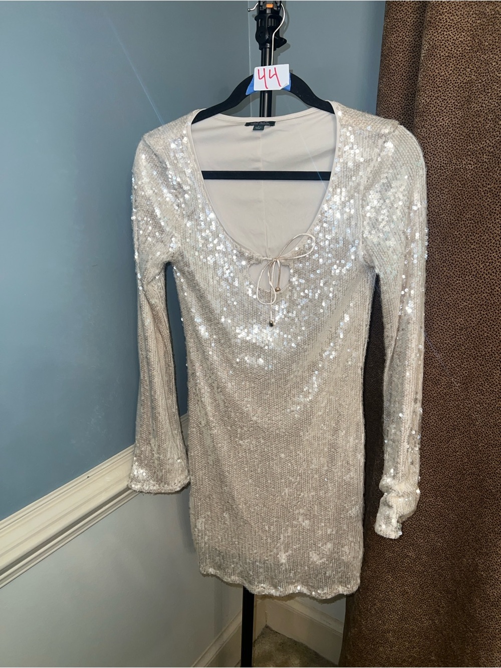 wild fable Silver Sequin Long Sleeve Mini Dress